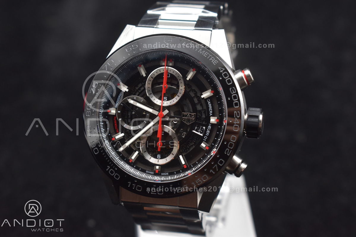 Calibre Heuer 01 Chrono SS XF 1:1 Best Edition Black Dial on SS Bracelet Strap A1887